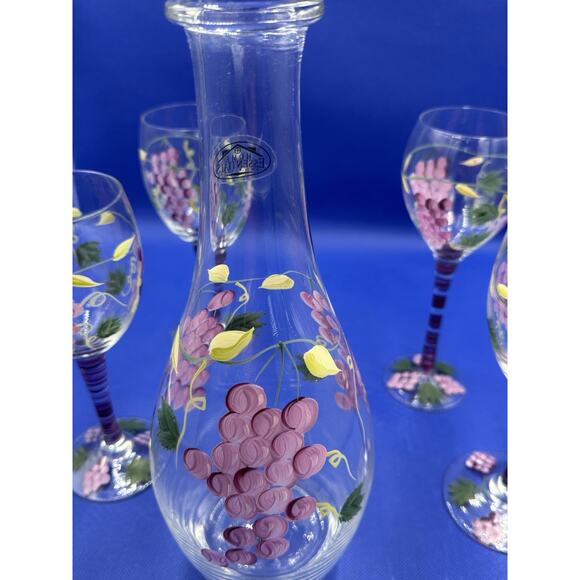 Hand Painted Wine Decanter & Wine Glass Set by Home Essentials & Beyond Grape - Picture 10 of 16